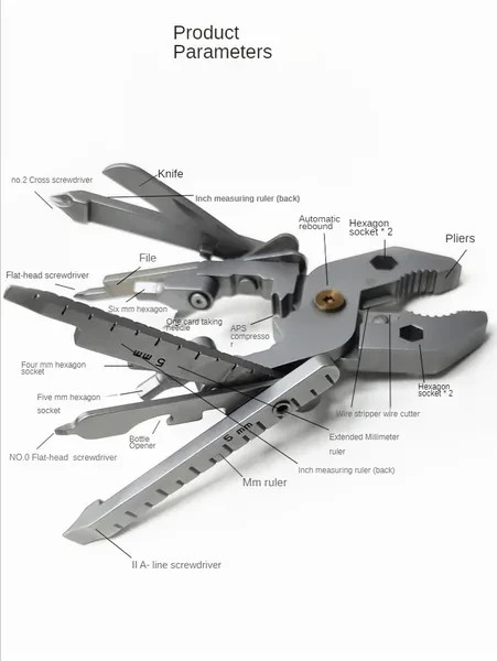 25 in 1 Multitool High Quality Folding Wire Cutter Plier with Screwdrivers; Mult