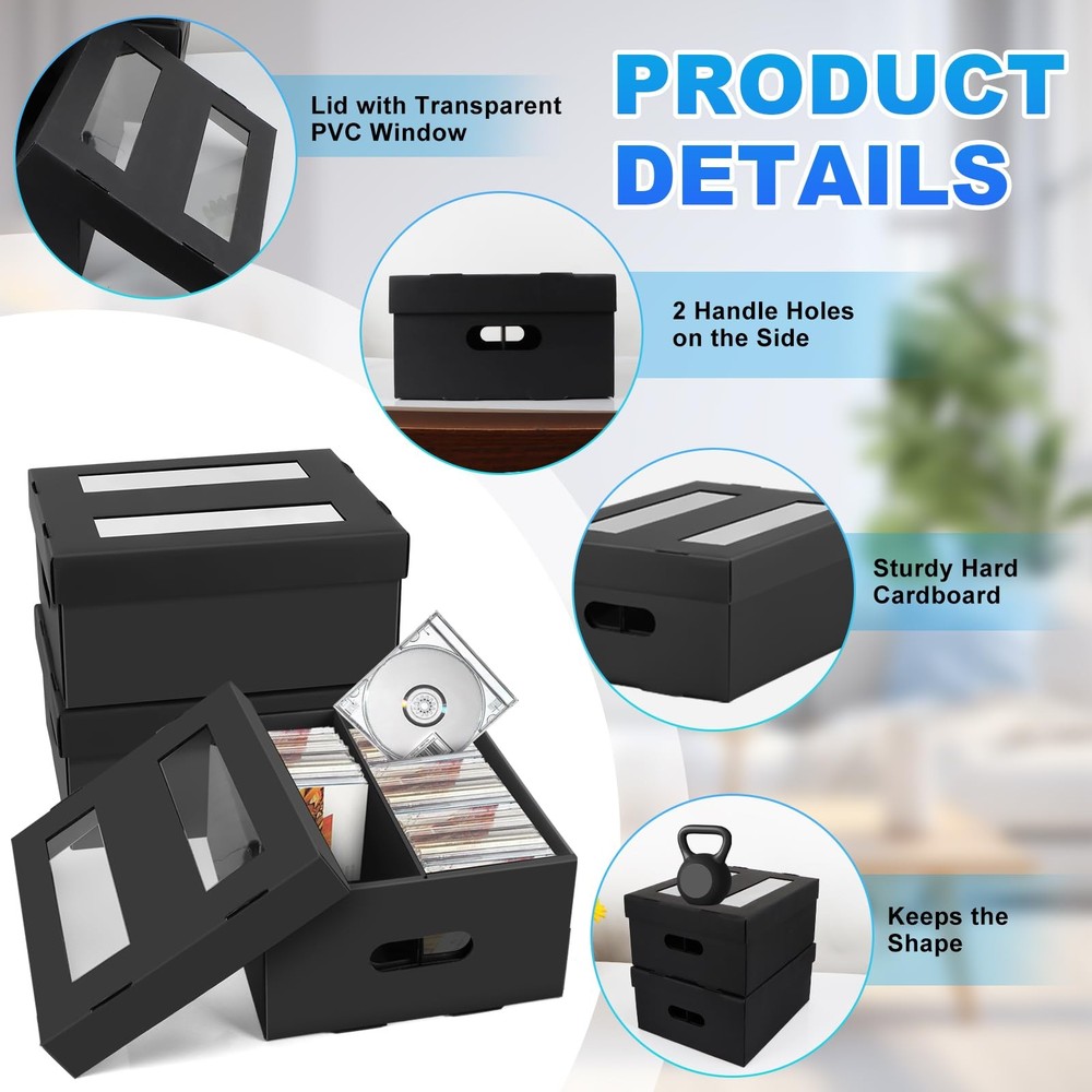 CD Storage Boxes,3 Pack 2 Compartment Cardboard CD Case Storage,CD Case Holde...