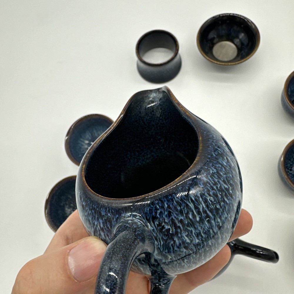 Tenmoku Tea Set - Blue - Missing One Cup