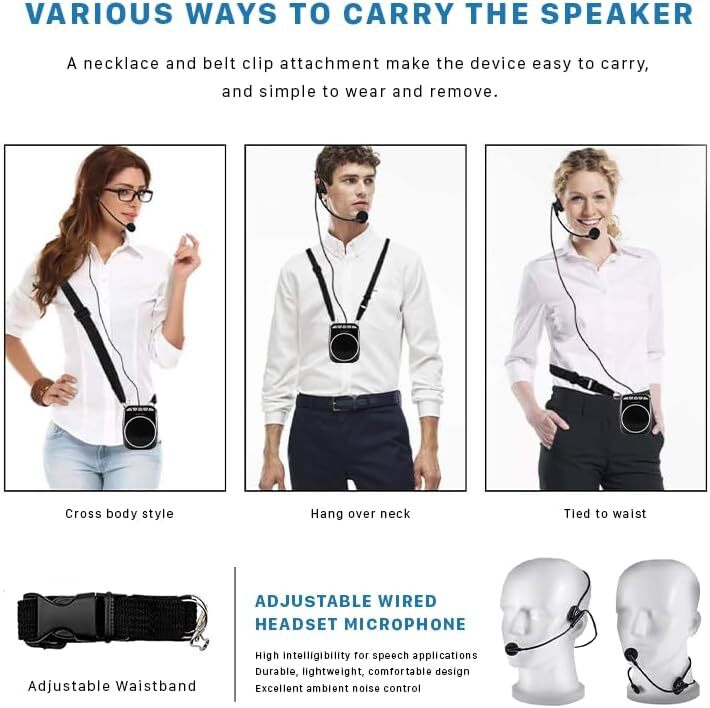 Portable Amplifier with Headset Microphone Personal Speaker Microphone