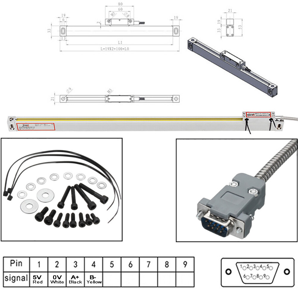 Linear Scale 2/3 Axis Digital Readout LCD Display Glass Sensor Bridgeport Mill