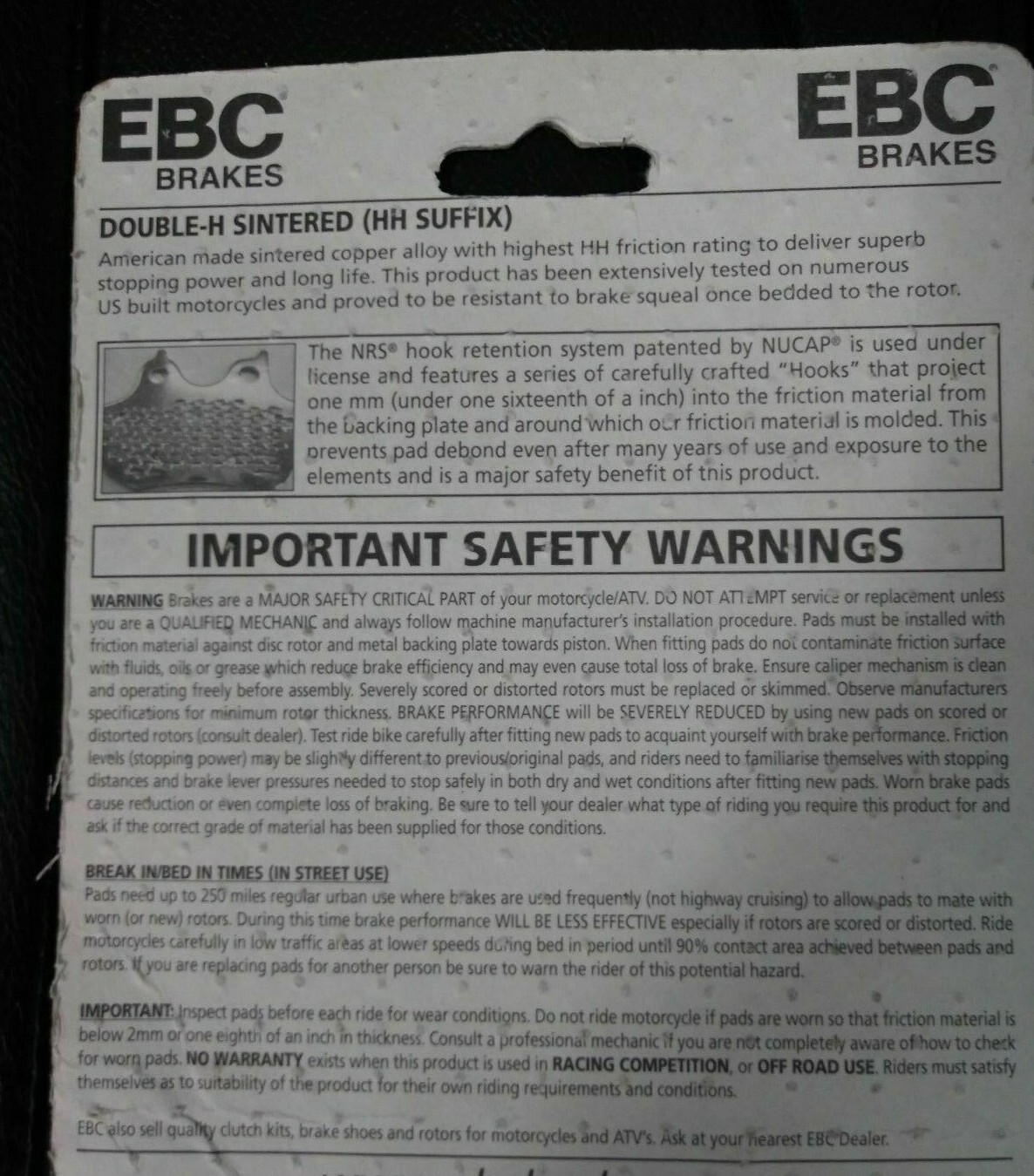 EBC FA409HH Brake Pads 1 Set Road Glide Street Glide Ultra V-Rod Front or Rear