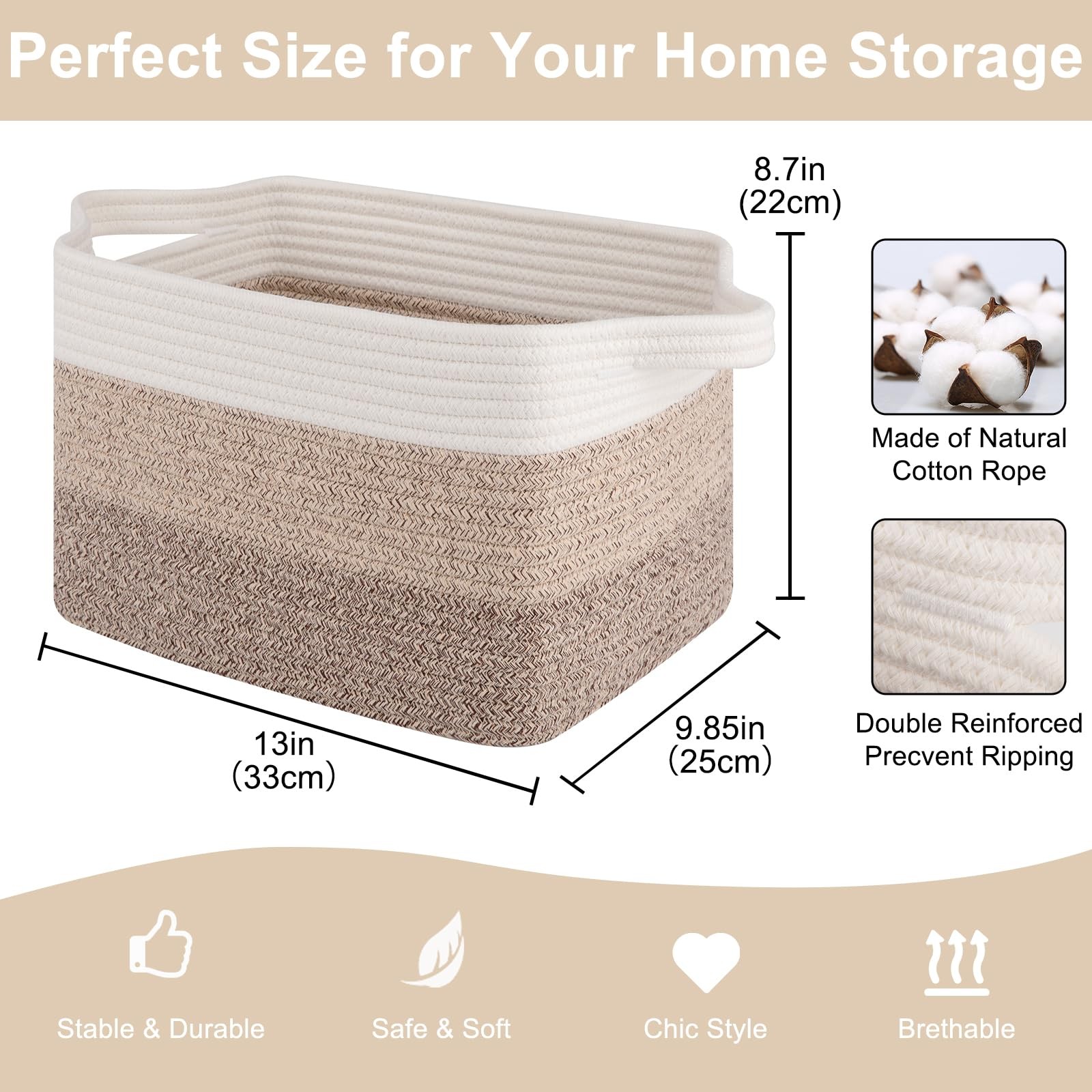 OIASKET Storage Baskets for Organizing, Woven Baskets for Shelves, Rectangle