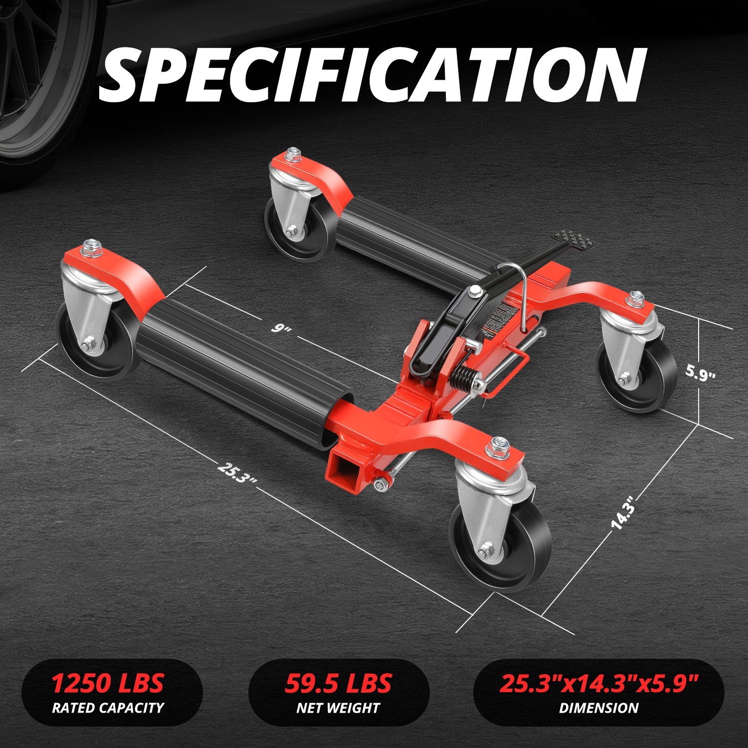 2X Heavy Duty 9" Ratcheting Wheel Dolly Tire Jack Lift Car Positioning 2500 LBS