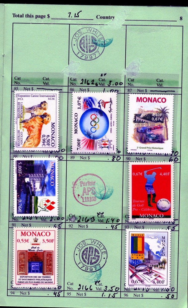 Monaco Retired APS Circuit Book 87 stamps APS22010
