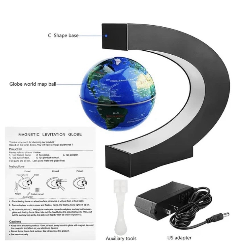 Modern Magnetic Levitating LED Tabletop Globe Black White Plastic Medium
