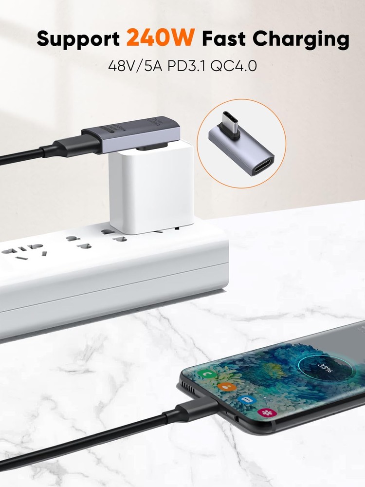 CableCreation 90 Degree USB C Adapter 2 Pack, Right Angle 2PCS, Space Gray