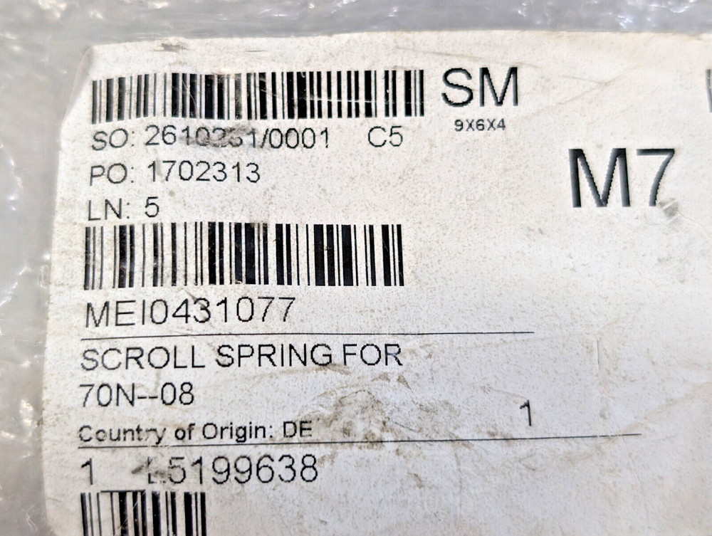 Meiko 0431077 ~ Door Roller Spring, Scroll Spring, Genuine OEM Part