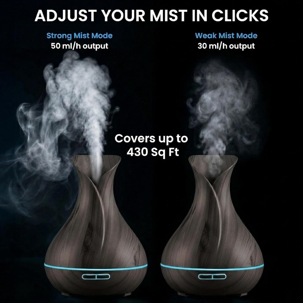 400ml Ultrasonic Smart Diffuser with App & Voice Control - Dark Brown Design