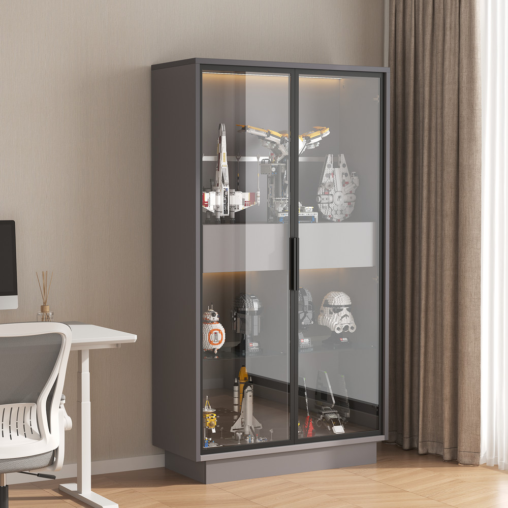 60.6'' Freestanding Display Cabinet with 2 Storage Drawers