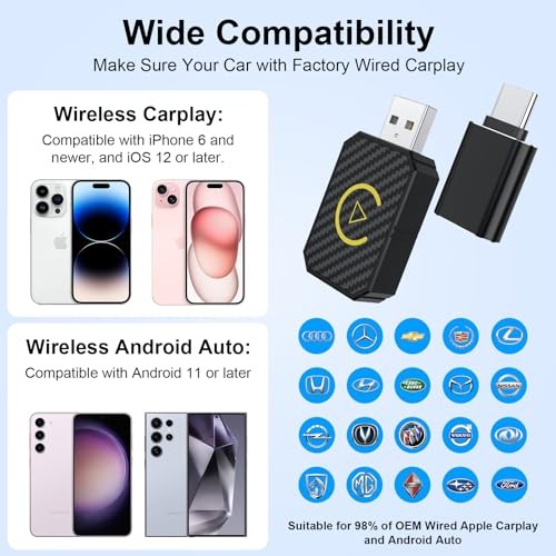 Mini Android Auto Wireless Adapter and Wireless CarPlay Adapter-USB CarPlay