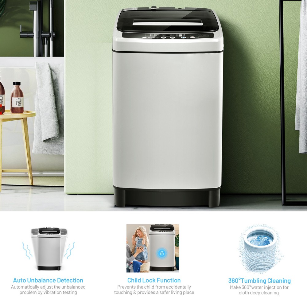 Compact Full-automatic Washing Machine Laundry Washer w/ 11 lbs Capacity Grey