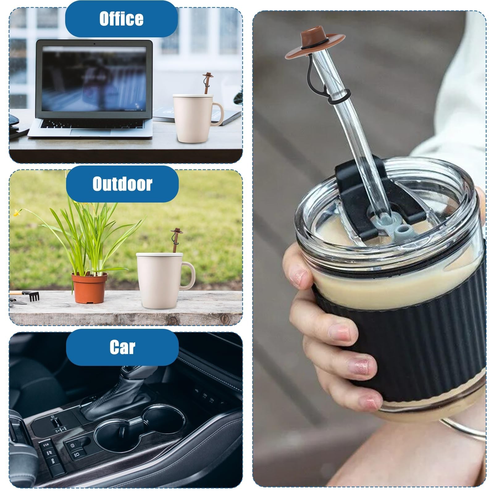 10 Pcs Straw Cowboy Covers Cap Silicone Cowboy Hat Cute Funny Straw Toppers T...