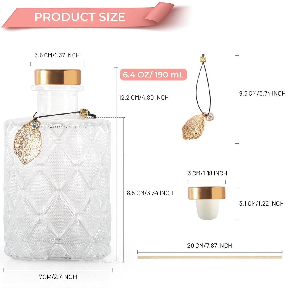 Glass Reed Diffusers Bottles for Home, Diffuser Bottles with 20PCS Reed Diffu...