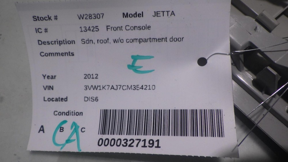 12 VOLKSWAGEN JETTA Front Console roof