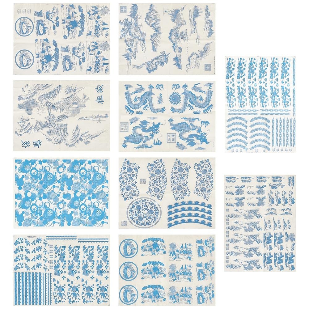 10 Styles Underglaze Transfers Ceramic Decals Blue Theme Porcelain Ceramic Cl...