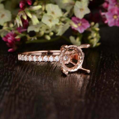 8mm Round Cut Simulated Diamond Semi Mount Engagement Ring Rose Gold Plated