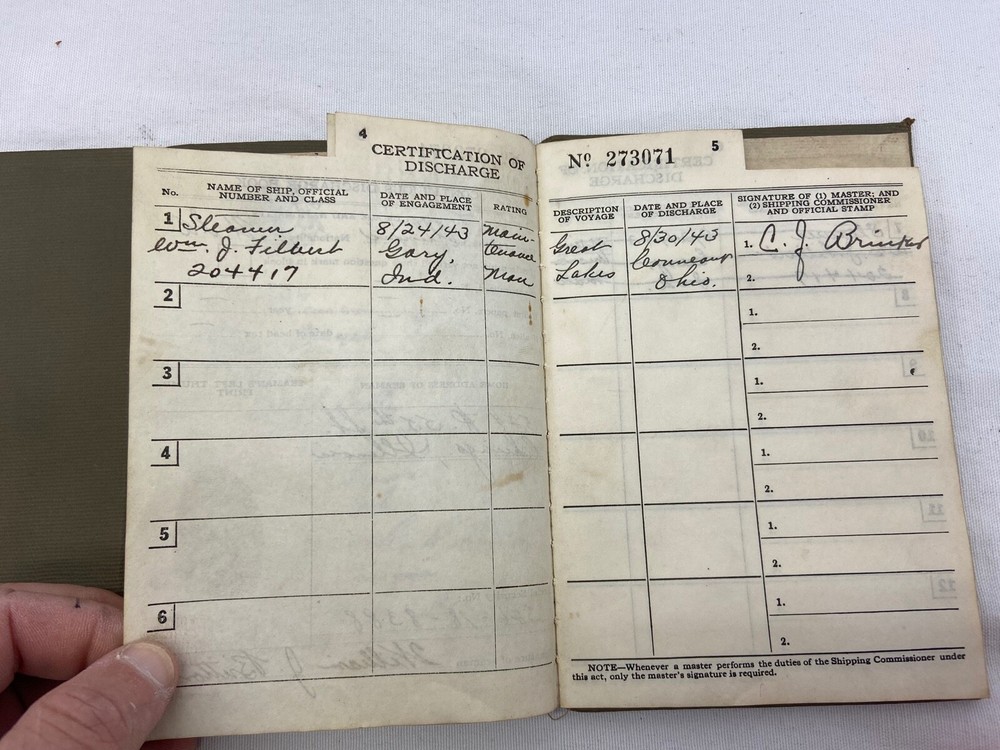 WWII 1943 US Coast Guard Named Continuous Discharge Book