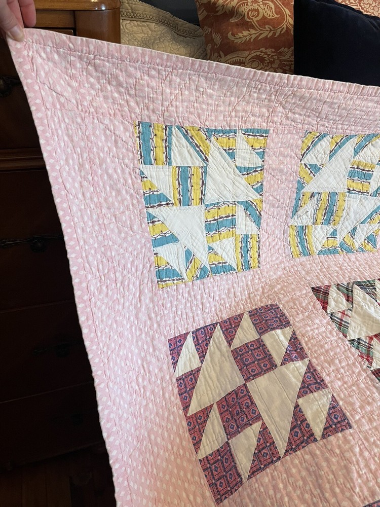 Vintage Quilt Handmade Patchwork Cotton Flying Geese Bedspread