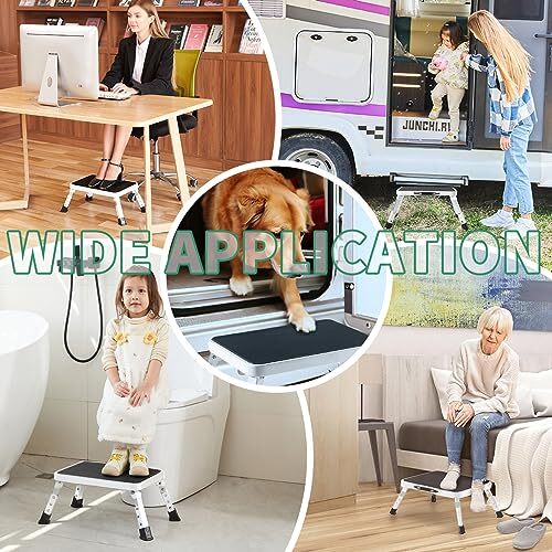 Adjustable Folding One Step Stools for Adults Heavy Duty Metal Step Stool for...