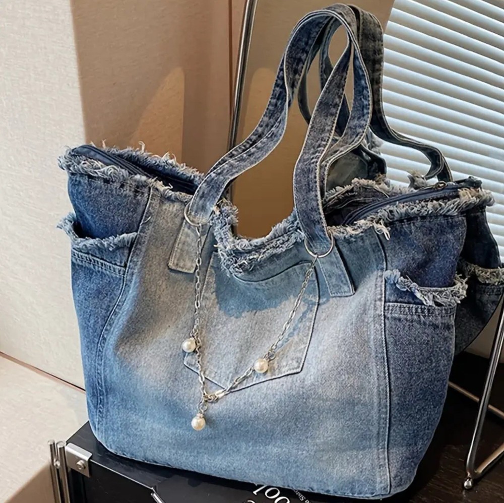 Blue Denim Large Shoulder Bag