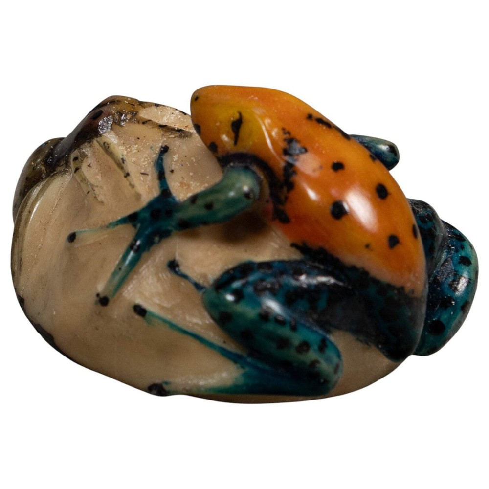 Multicolor Frog With Insect Tagua Carving
