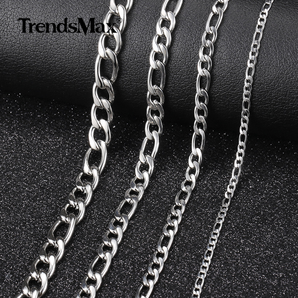 3/5/7/9mm Silver Stainless Steel Figaro Chain Necklace Choker Men Women 16-30"