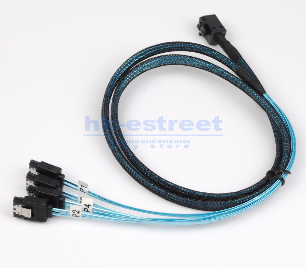 2PCS Mini SAS SFF-8643 to 4 SATA 7pin Hard Disk 6Gbps Data Server Raid Cable 1M