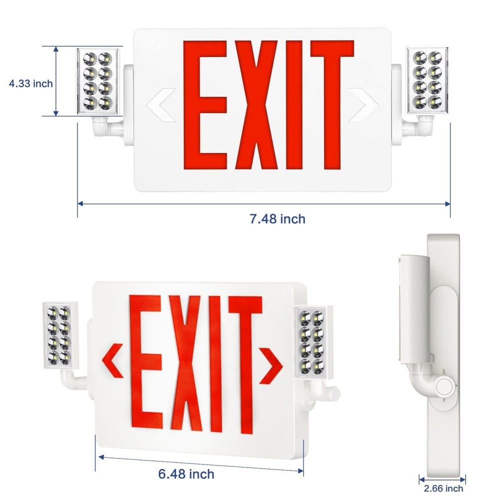 UL Listed-4 Packs Led Red Exit Signs with Lighting Combo Battery Backup Set.