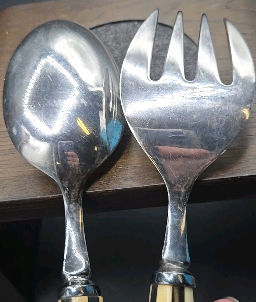 Unique TWO'S COMPANY Made in India Checkered Style SERVING SALAD FORK SPOON