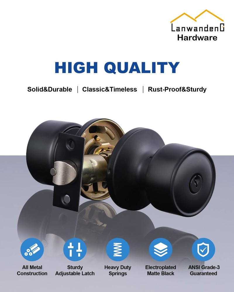Lanwandeng Keyed Alike Entry 1 Pack, Black Deadbolt Lockset-Keyed