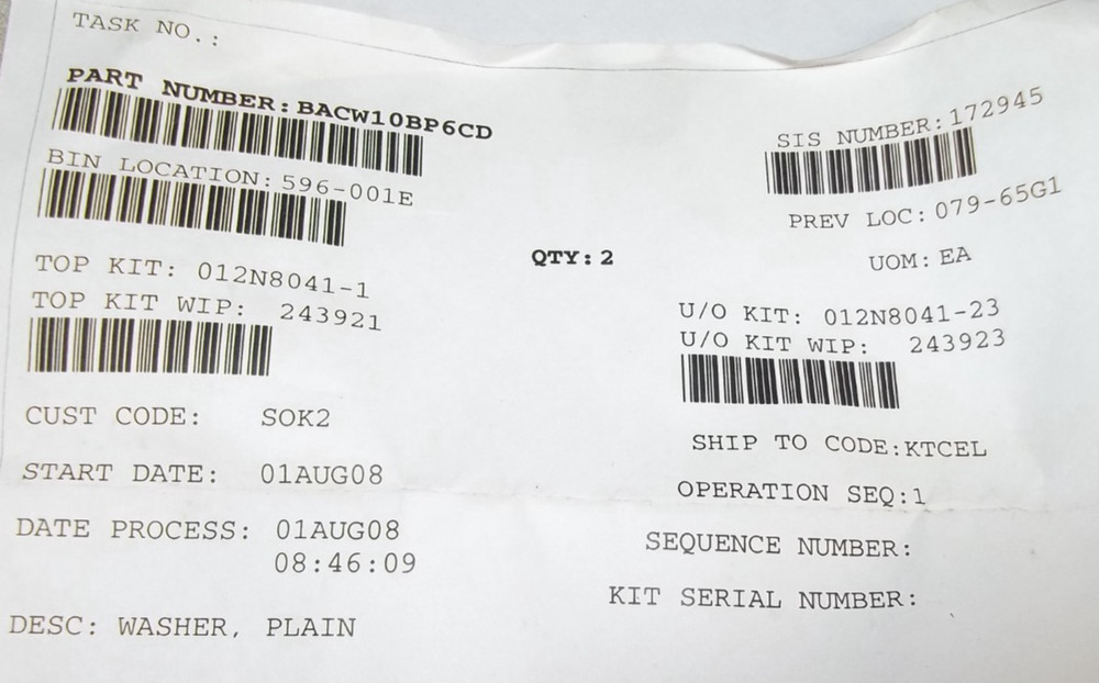WASHER AIRCRAFT PN BACW10BP6CD / 172945