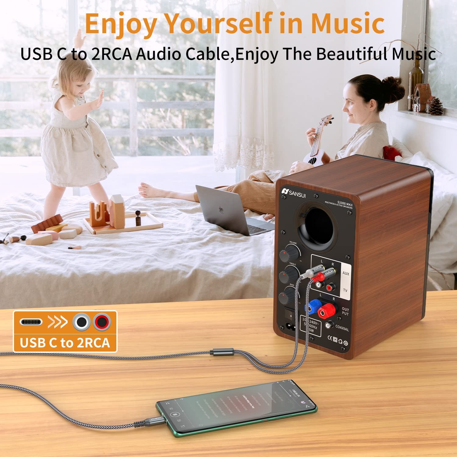 USB C to 2 RCA Audio Cable 6.6 Ft Type-C to RCA Male to Male Y RCA Splitter...