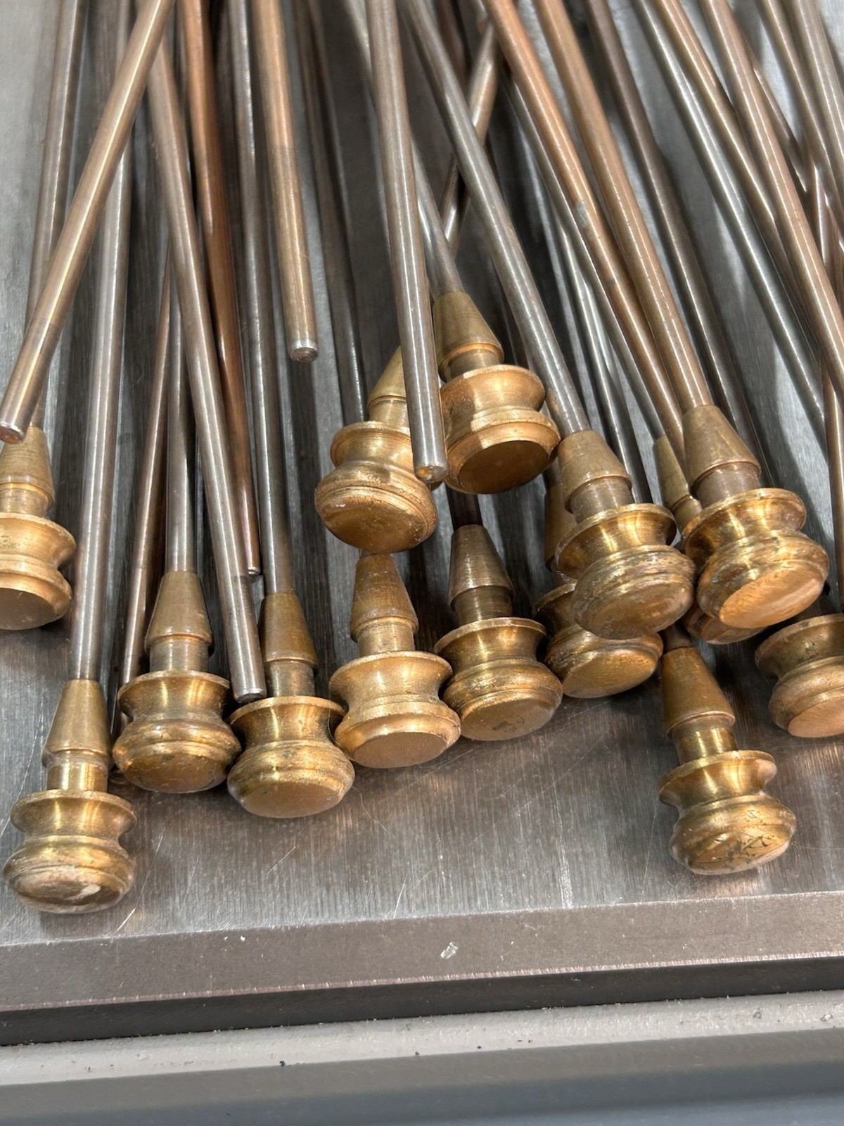 QTY 1 ANTIQUE CARD CATALOG SKEWER ROD WITH BRONZE KNOB AND BRONZE PLATED ROD