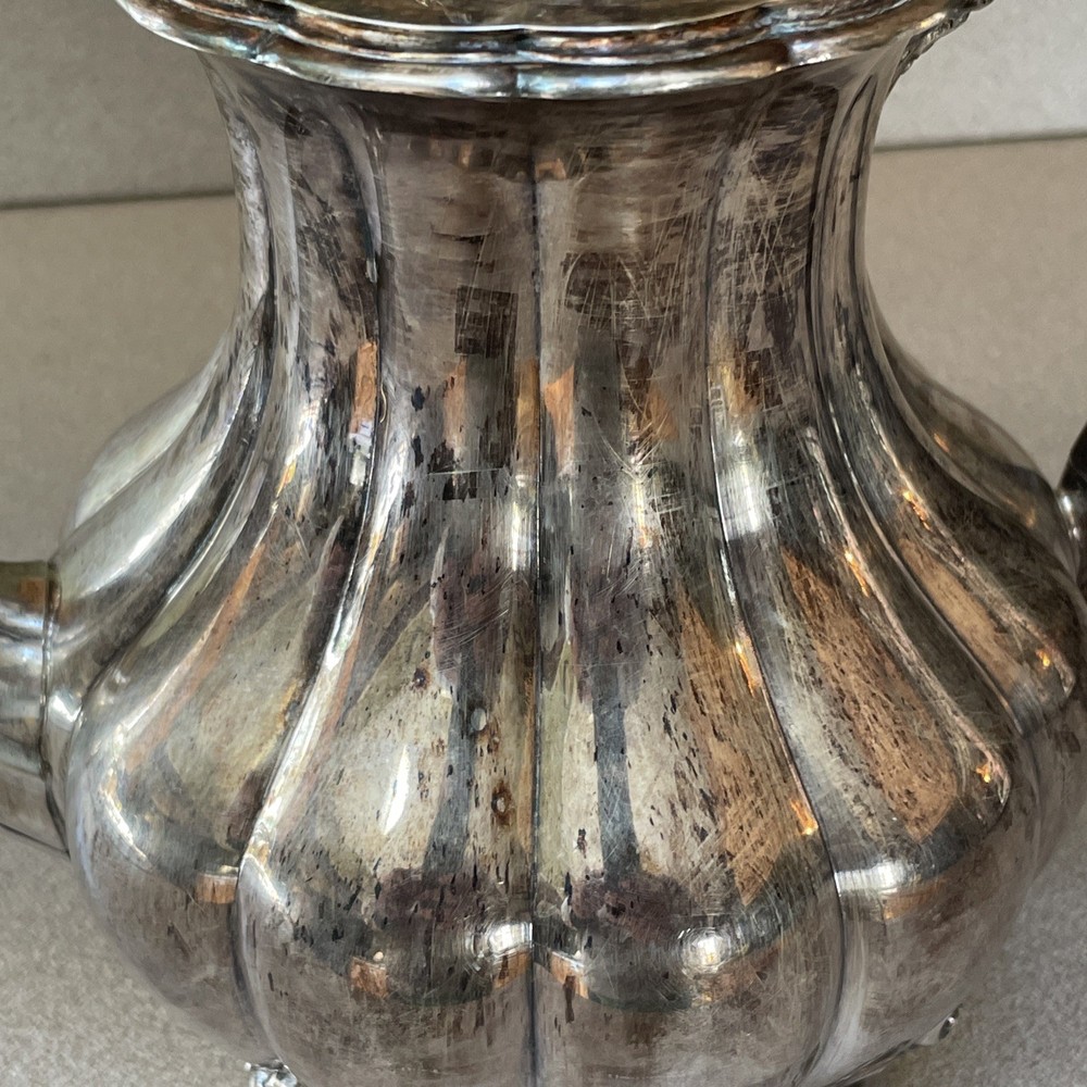 Vintage Silver-Plated Teapot, Oneida Heirloom Melon Pattern 10"