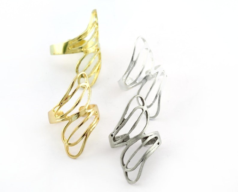 Leaf Statement Ring Adjustable Raw brass, Antique Silver, Shiny Silver-Gold 4194