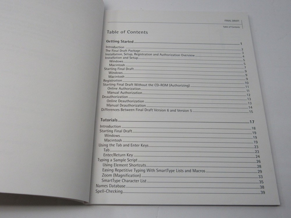 Final Draft Version 5 Scriptwriting Software Getting Started User's Guide 2002