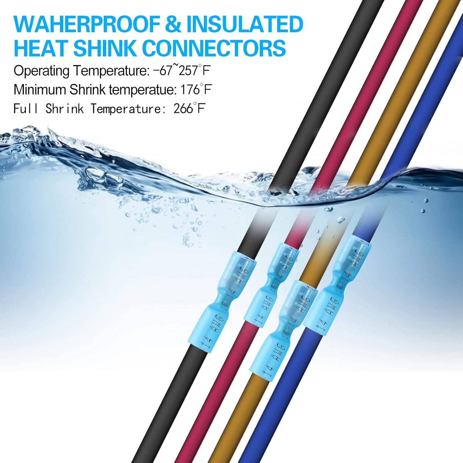 100-500X Female Heat Shrink Spade Wire Connectors 16-14 AWG Crimp Terminals Blue