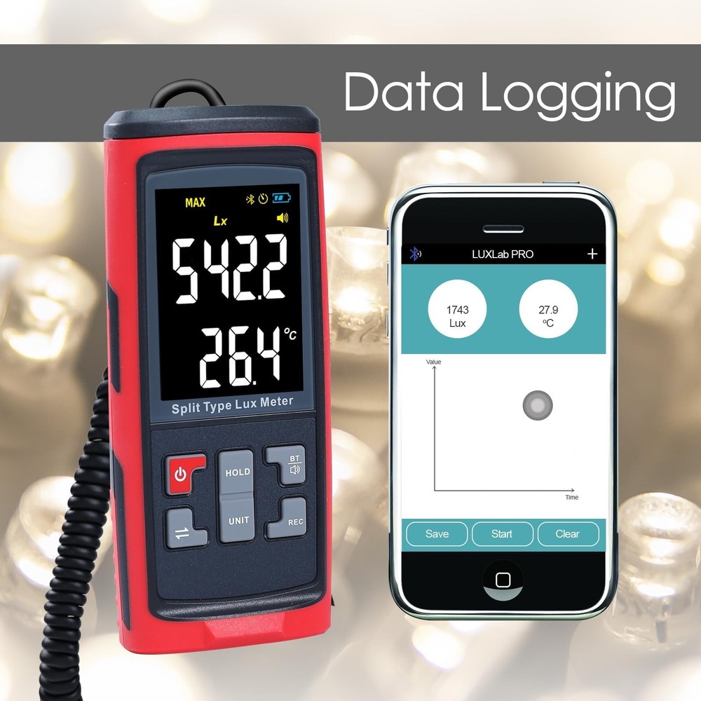 Light Meter Digital Illuminance Meter with Ambient Temperature Measuring and ...