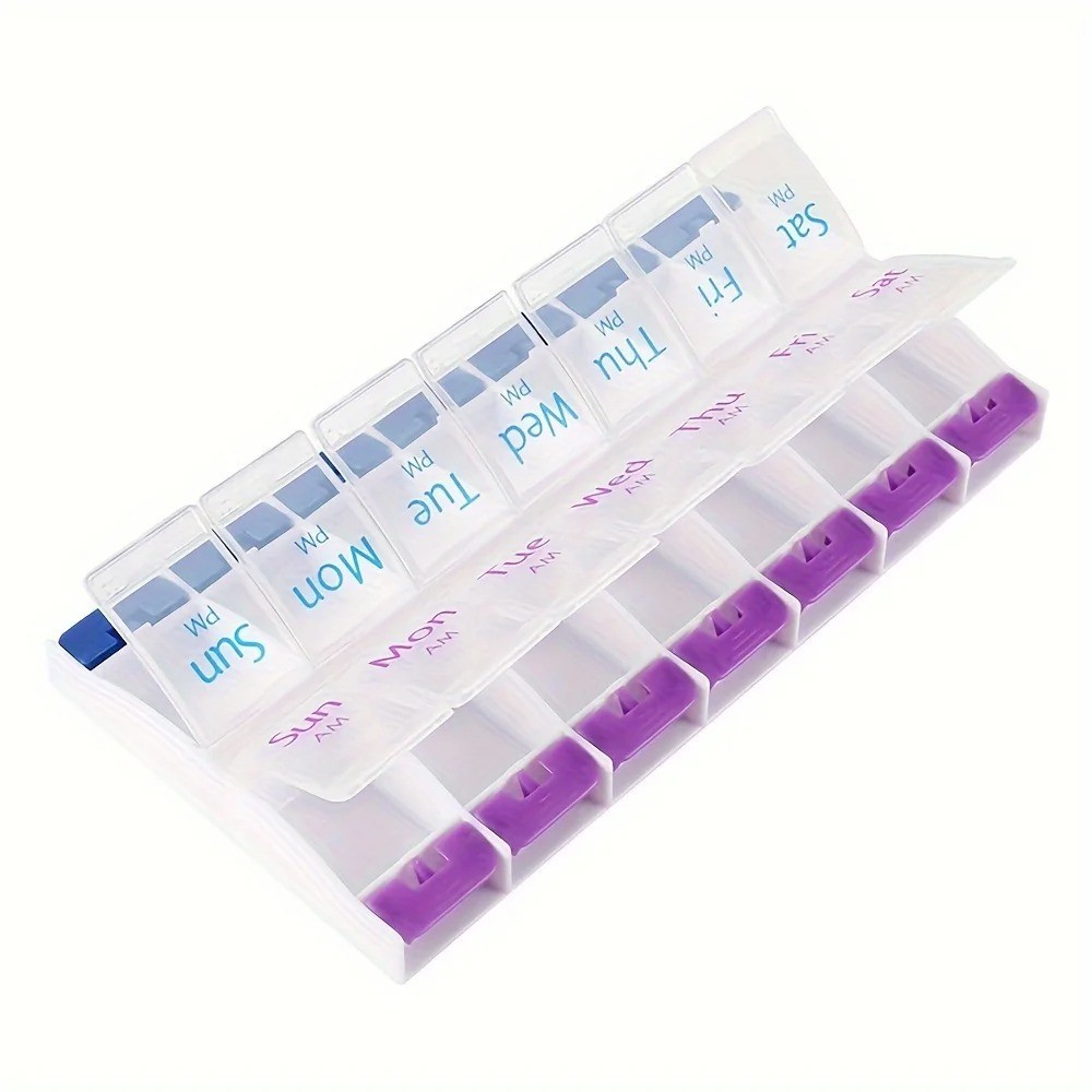Arthritis Friendly Weekly 7-Day AM/PM Push Button Pill Organizer Planner