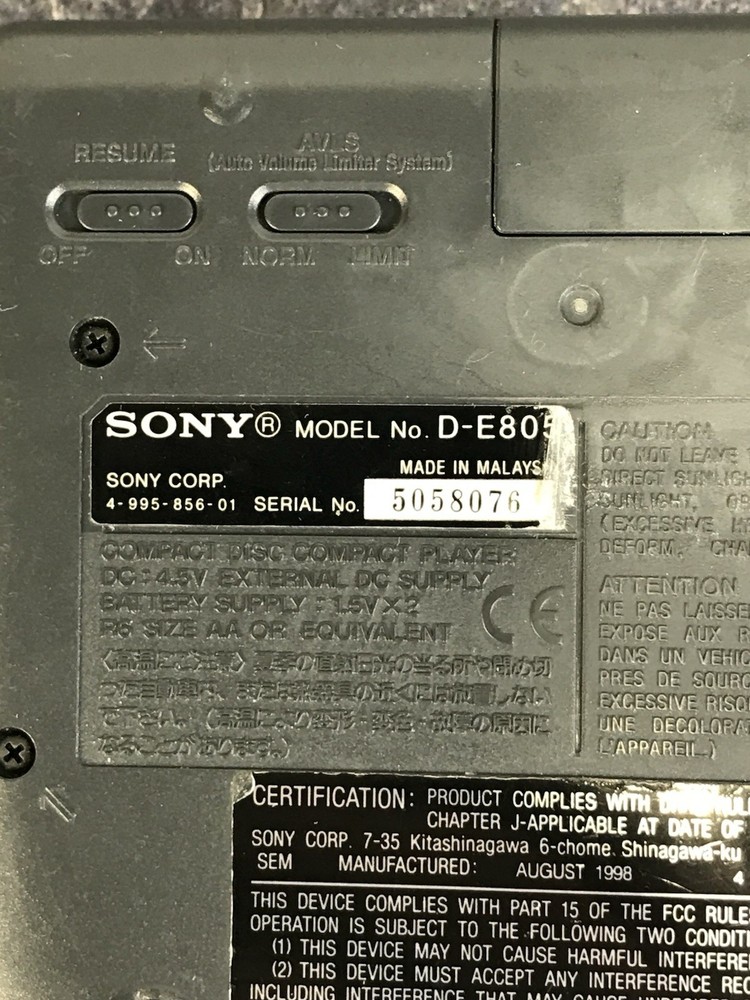 Sony CD Discman ESP2 D-E805 DAC Portable CD Player