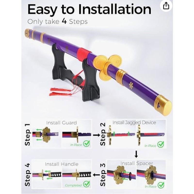 One Piece Yama Enma Sword 41" Toy Katana Replica w Holster Belt & Display Stand