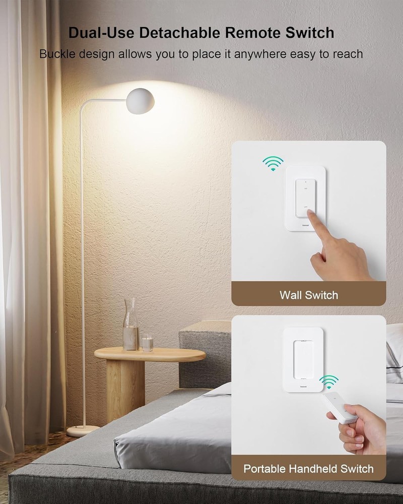 2 Pack Remote Control Outlet Wireless Wall Switch, 15A High-Power Plug