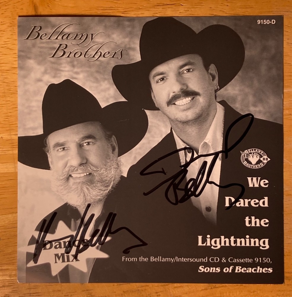 2x Hand SIGNED Bellamy Brothers CD Case Insert (1) We Dared The Lightning