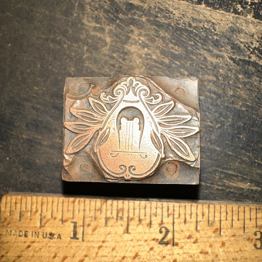 Printing Blocks “ Flowers & Harp? ” Copper Face, Nice Image.