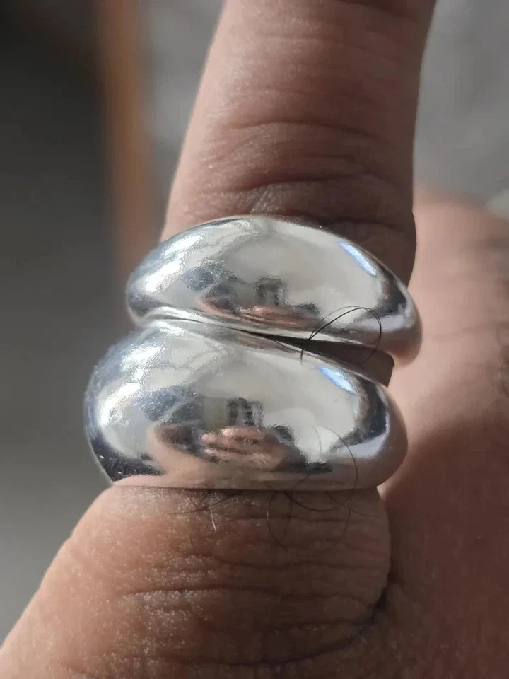 925 Sterling Silver Ring 2 set dome ring Wide Statement Ring Women silver Ring C