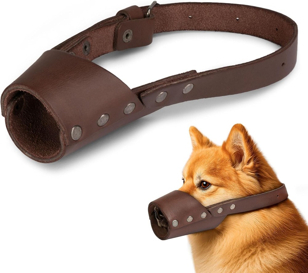 Artisan Crafted Leather Dog Muzzle - Bourbon Brown, Small, Anti-Bite,