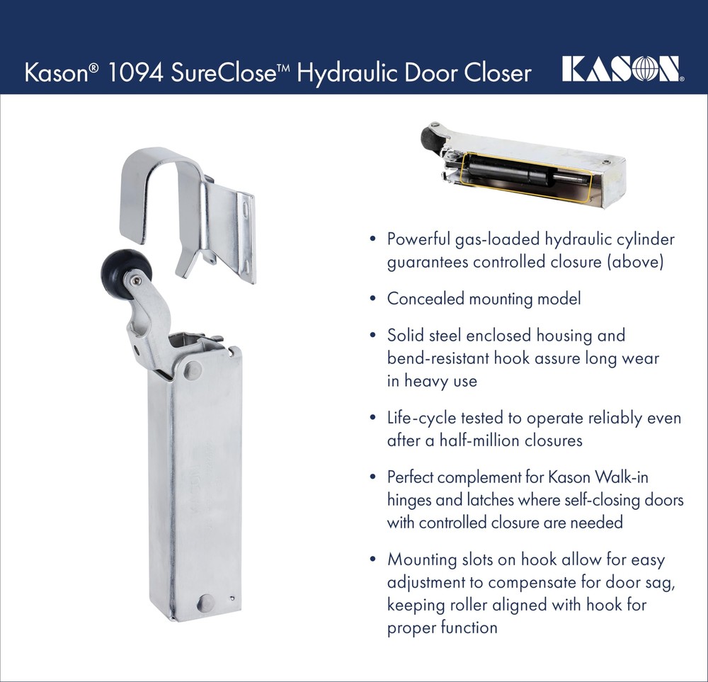 Hydraulic Door Closer with Hook Concealed Mounting Adjustable Wide-Hook