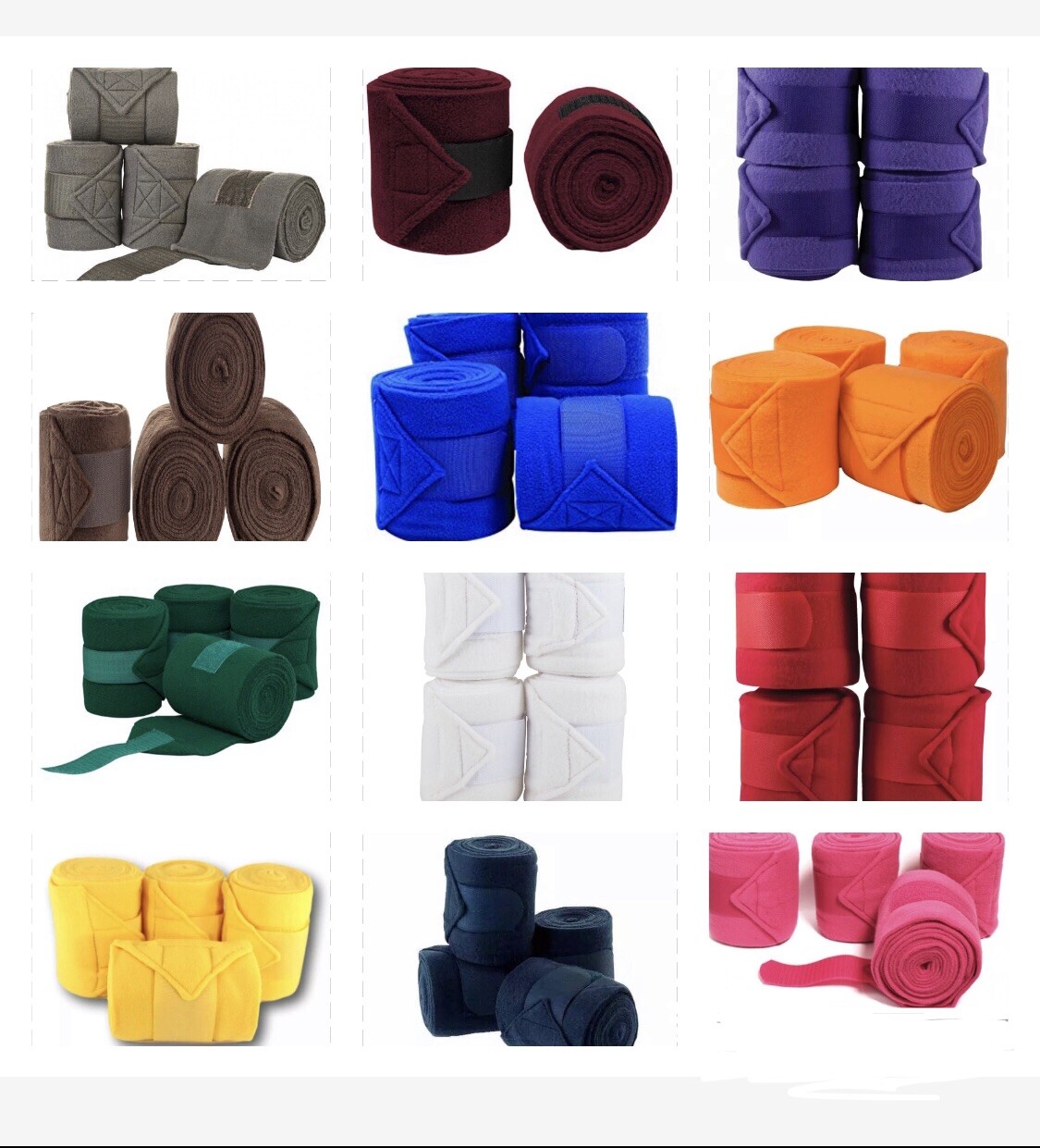 HORSE FLEECE BANDAGES / POLO WRAPS / STABLE WRAPS EQUESTRIAN LEG WRAPS SET OF 4