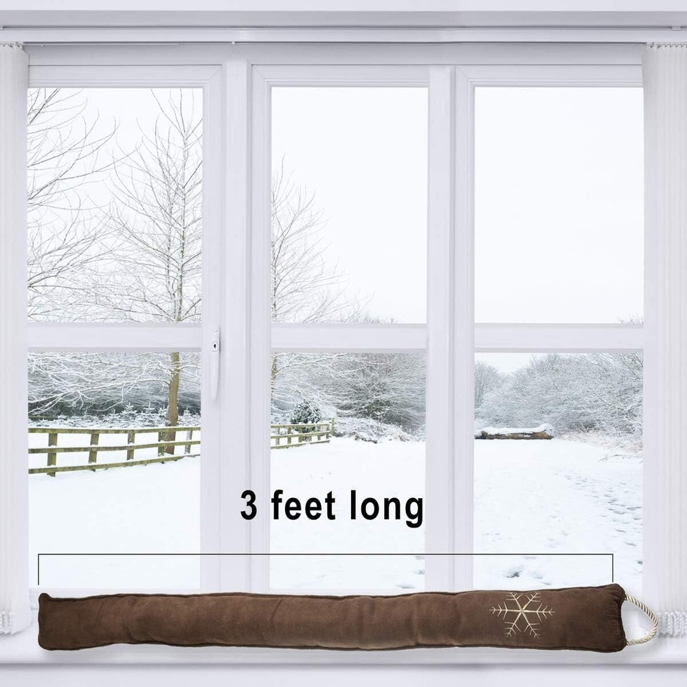Durable Polyester 36-Inch Door Draft Stopper - Brown & White Snowflake Design